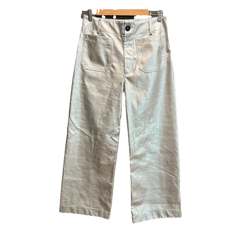 Maeve Silver Faux Leather Colette Women's Wide Leg Pants‎ Size 29